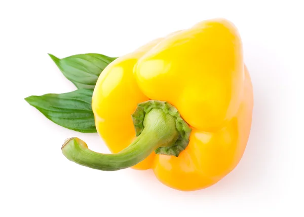 Yellow sweet pepper with leaf — Stock Photo, Image