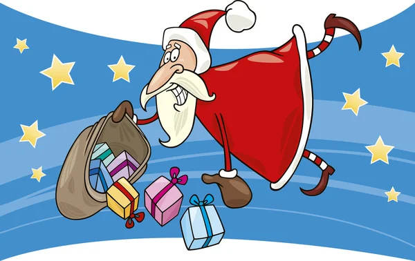 Fliegender Weihnachtsmann mit Geschenken — Stockvektor