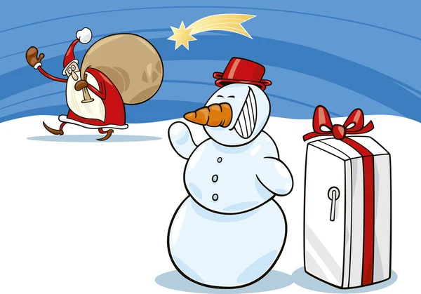 Boneco de neve e Pai Natal — Vetor de Stock