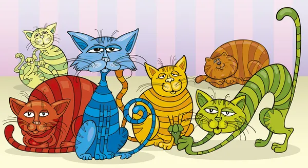 色の猫のグループ — ストックベクタ