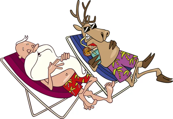 Père Noël et rennes se reposent — Image vectorielle