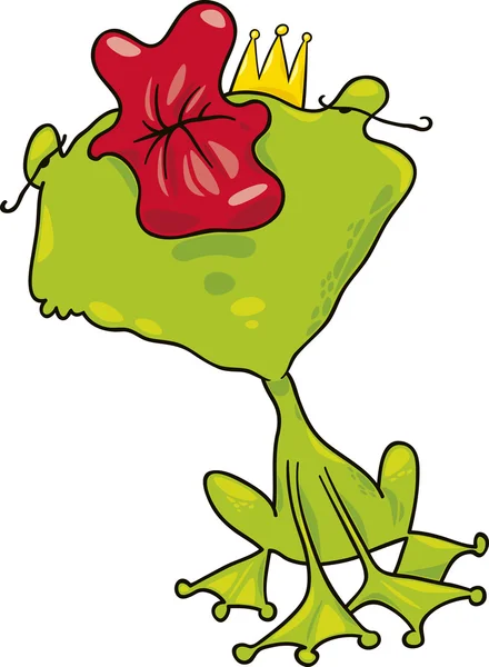 Cartoon Illustration Funny Prince Frog Kiss — Stock Vector