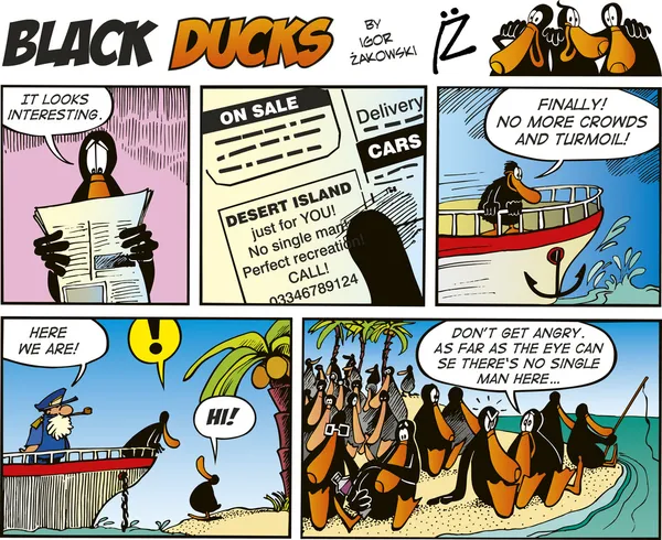 Kaczki Czarny Komiks Odcinek — Wektor stockowy