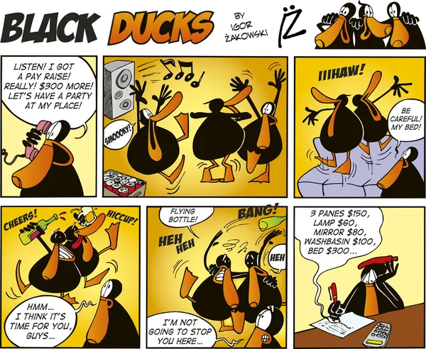 Black Ducks Comic Strip Серия — стоковый вектор