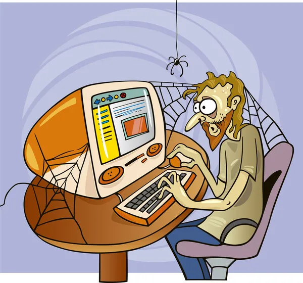 Desenhos Animados Ilustração Usuário Maníaco Internet — Vetor de Stock