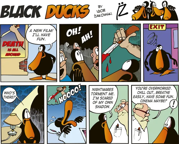 Schwarze Enten Comic Strip Episode — Stockvektor