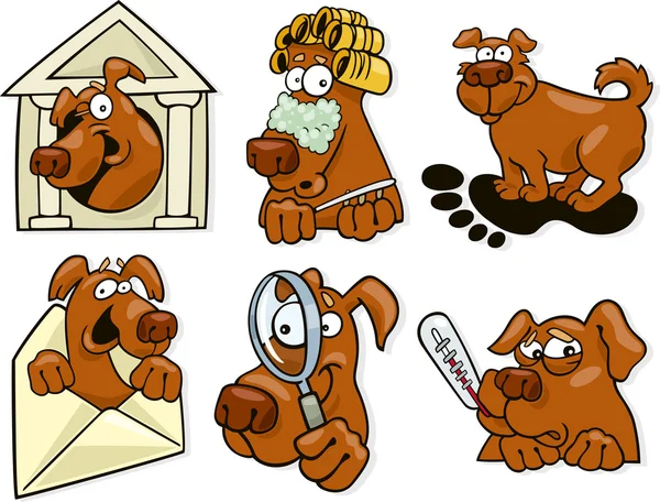 Ilustracja Kreskówka Pies Ikony Zestaw — Wektor stockowy