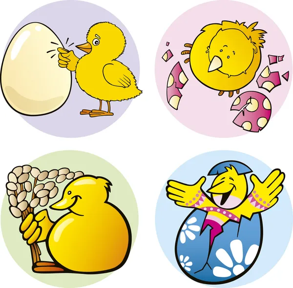 Ilustracja Kreskówka Wielkanoc Kurczęta Kolekcja — Wektor stockowy