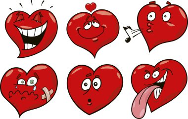 Cartoon illustration of funny hearts collection clipart
