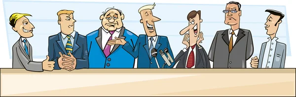 Ilustración Dibujos Animados Empresarios Políticos Debate — Vector de stock