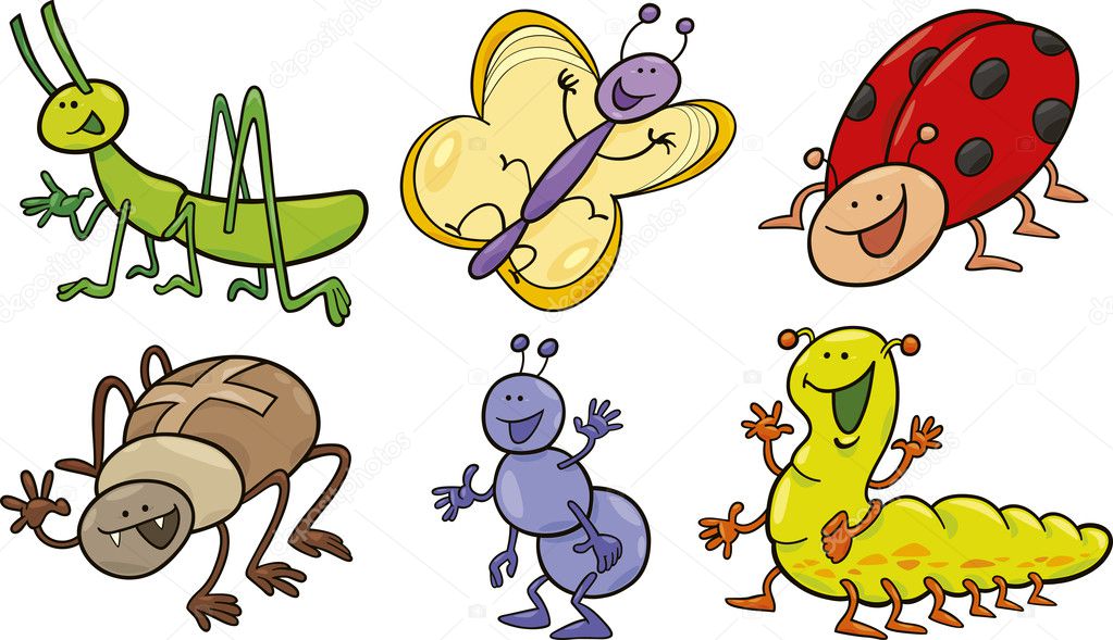 Cartoon illustration of funny bugs collection