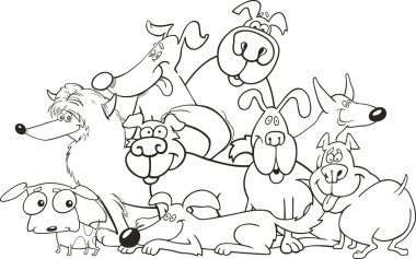 Cartoon dogs group for coloring book clipart