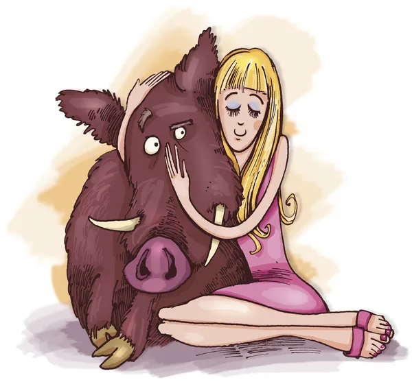 Woman with wild boar — Stock Photo, Image