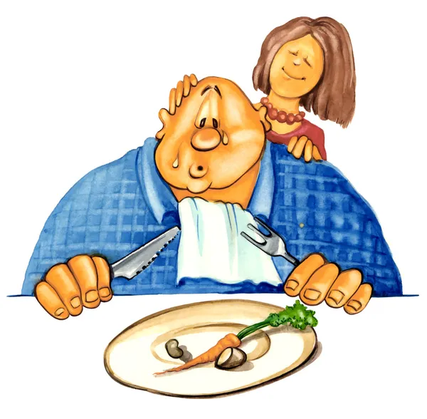 Sad overweight guy on diet — Stock Photo, Image