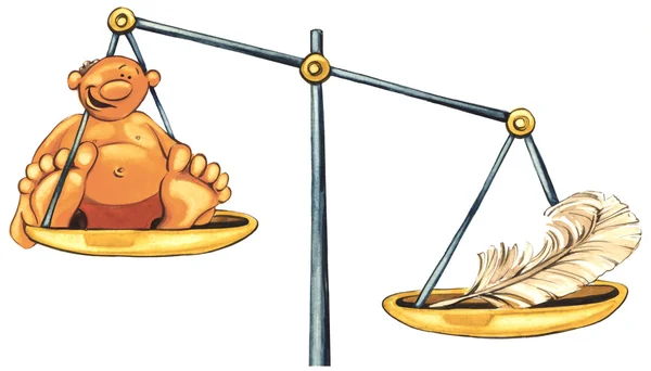 Överviktig man och fjäder på balans — Stockfoto