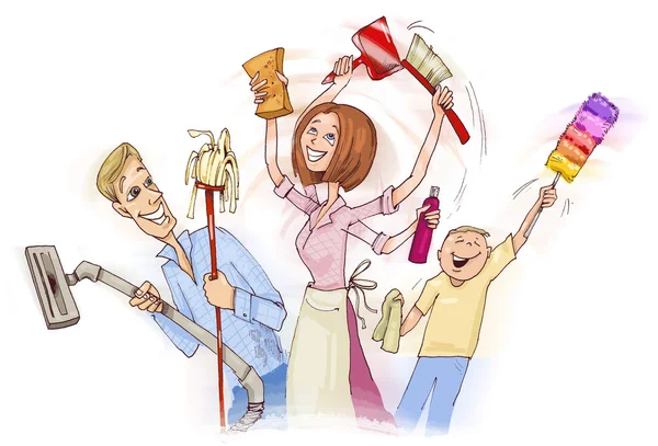 Family doing spring cleaning — Stock Photo, Image