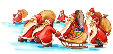 Santa Clauses with gifts clipart