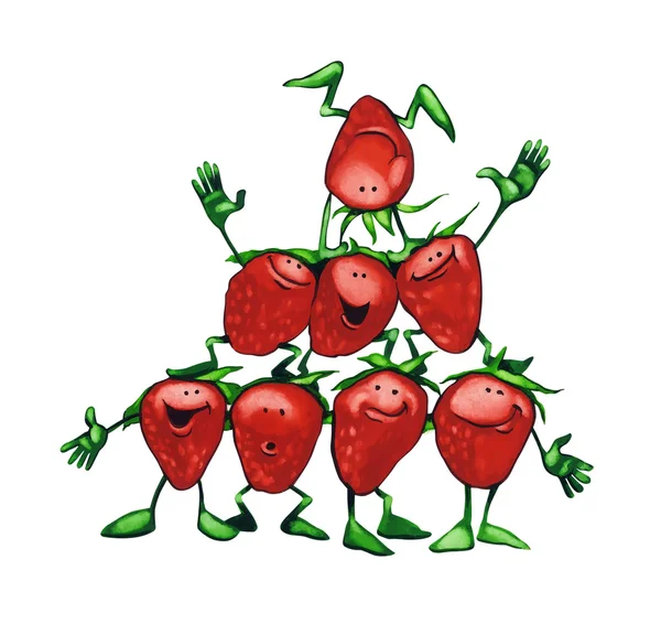 Glückliche Erdbeeren — Stockfoto