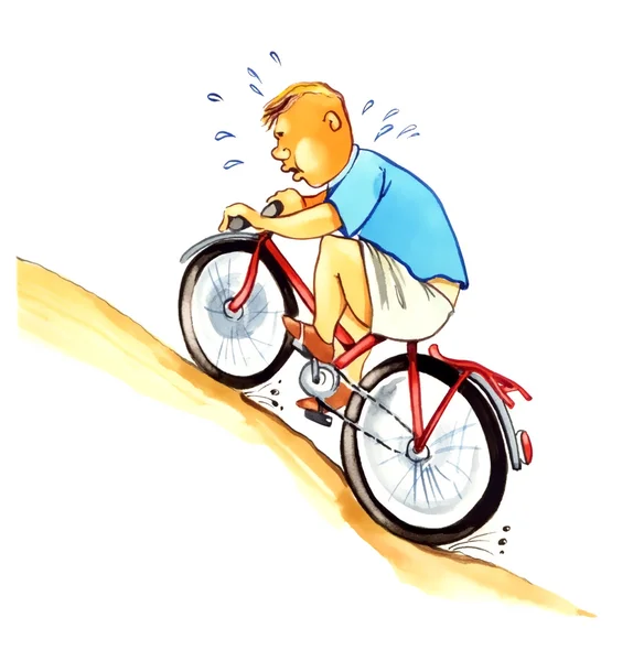 Overweight boy on bicycle — Stock Photo, Image