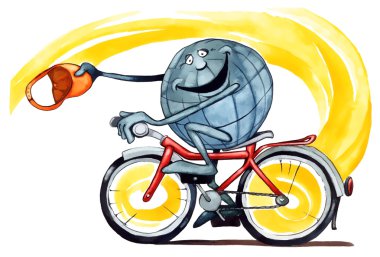 Earth on bicycle clipart