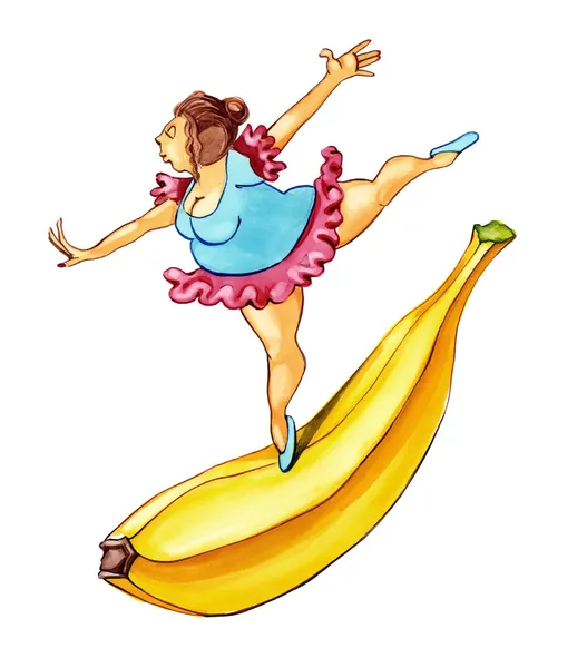 Wanita gemuk menari di pisang — Stok Foto