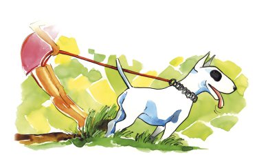 Woman and bull terrier dog clipart