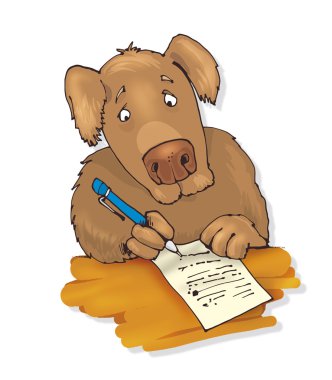 Dog writing a letter clipart