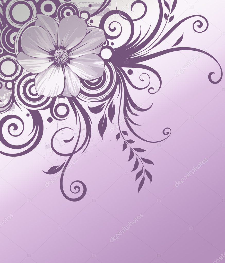 Flowers corner on nice silver and violet background