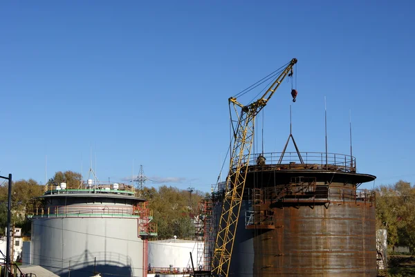 stock image Construction of vertical storage tanks