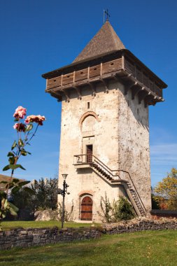 Defensive tower at Humor Painted Monastery in Bucovina, Romania. clipart