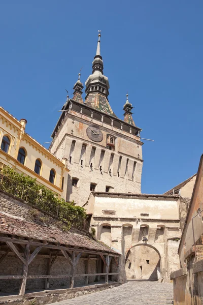 stock image Low angle view of the Clock Tower at Sighisoara Citadel in Transylvania, Romania.