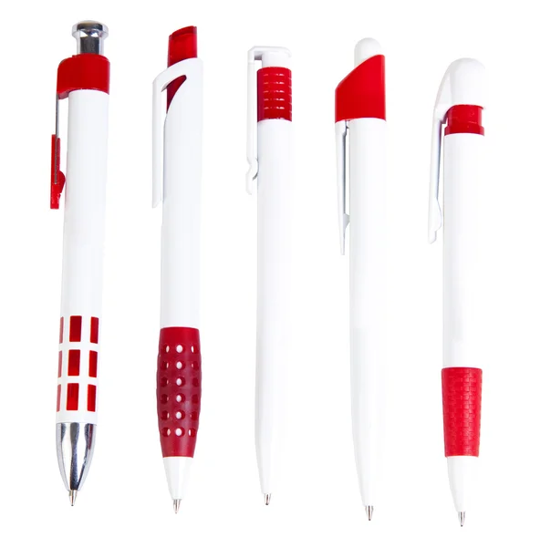 Weiße und rote Kugelschreiber auf weißem Hintergrund — Stockfoto