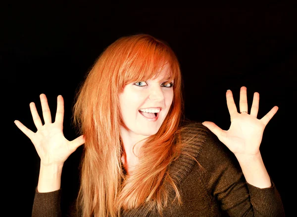 Young Red Haired Girl Smiling Dark Background — Stock Photo, Image