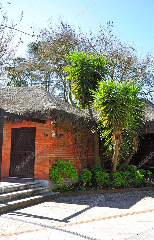 Brick house thatched roof