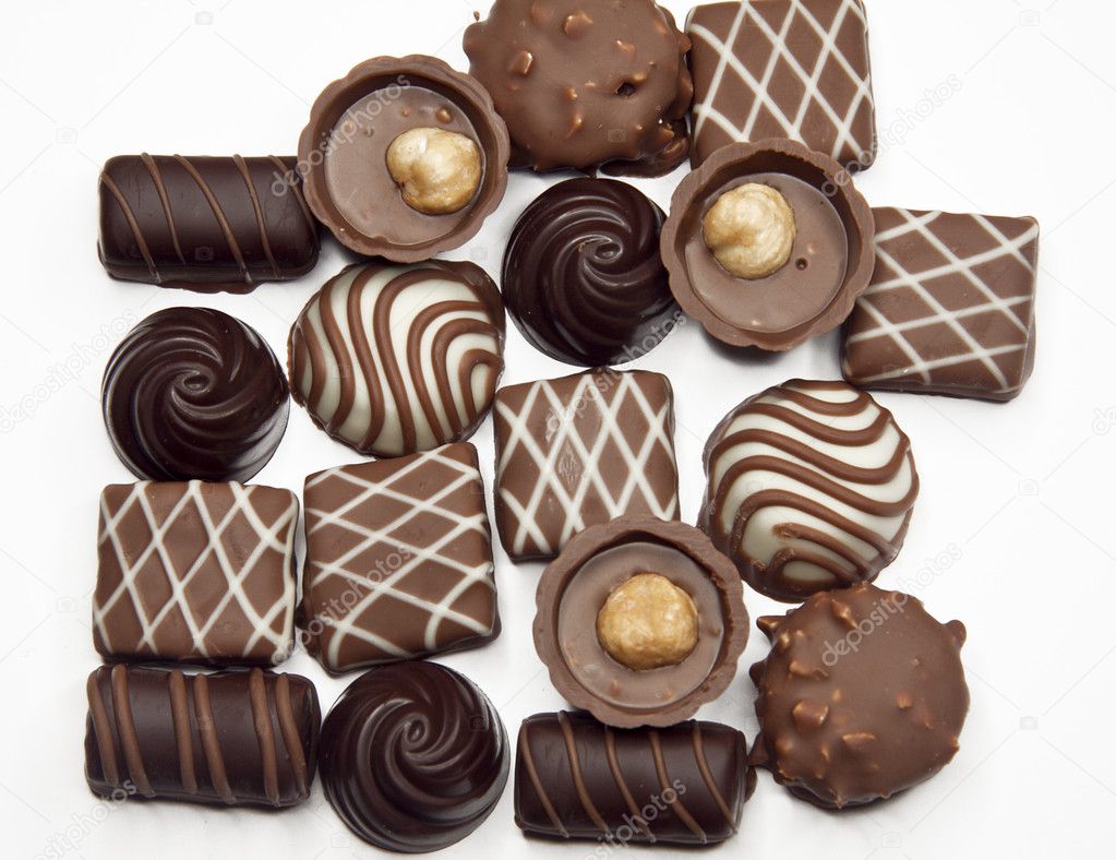 Chocolates on white background