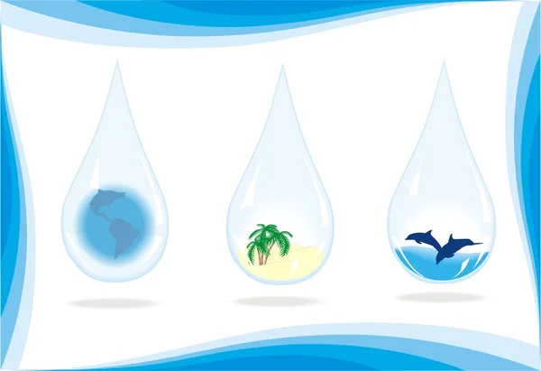 Modré kapky voda uvnitř planety život — Stockový vektor
