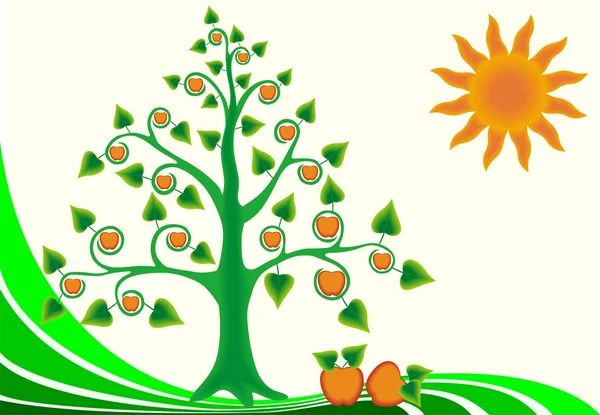 Paysage pomme arbre — Image vectorielle