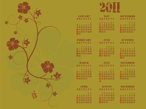 Hibiscus-naptár 2011 — Stock Vector