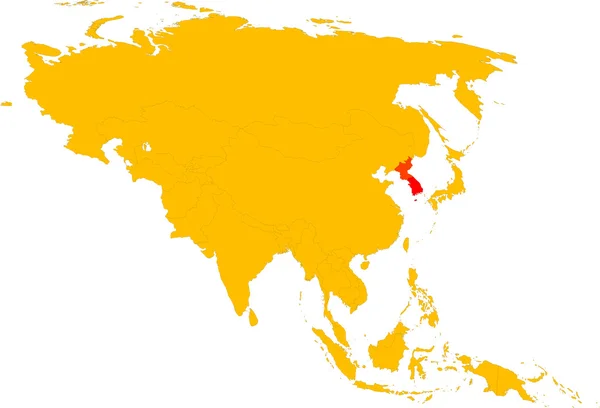 Vektorkarte Von Asien Mit Land Und Koreanischer Halbinsel Rot Hervorgehoben — Stockvektor