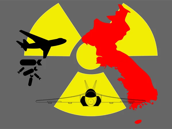 矢量插图概念与飞机 核标志和朝鲜半岛 — 图库矢量图片