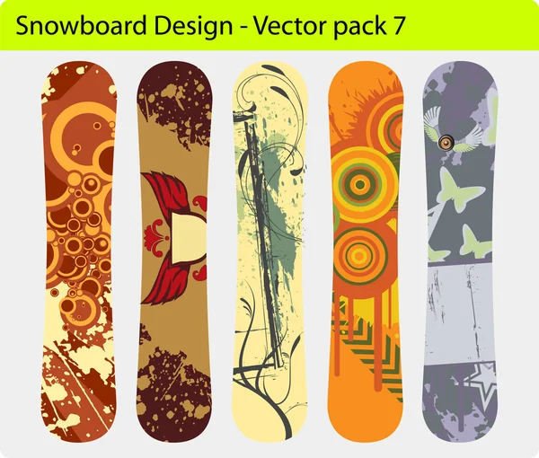 Vector Pack Five Colorful Snowboard Design — Stock Vector