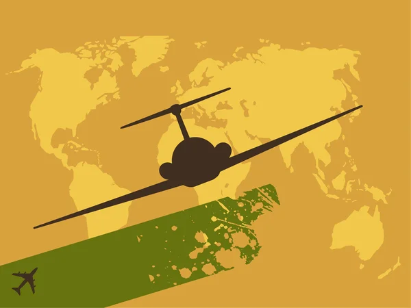 Ilustracja Wektorowa Sylwetki Samolotu Mapy Świata Tle Banner Dla Tekstu — Wektor stockowy