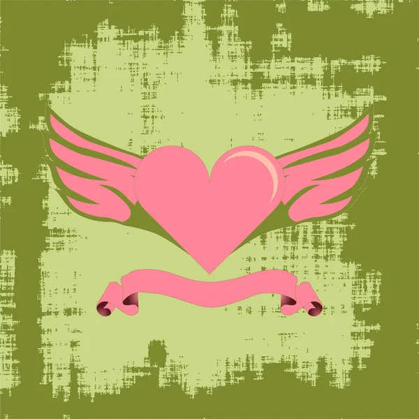 矢量插画的 Grunge 背景上翅膀的心 — 图库矢量图片