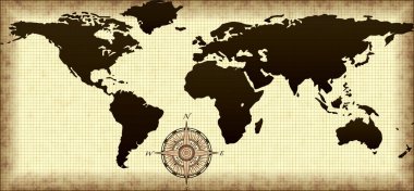 Illustration of old world old map with compass rose clipart