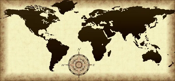 Иллюстрация Старой Карты Мира Розой Компаса — стоковое фото