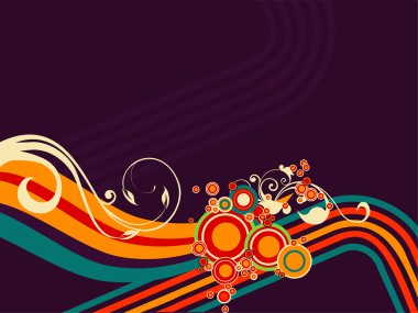 Vector illustration of retro disco lines with floral ornaments and abstract circles
