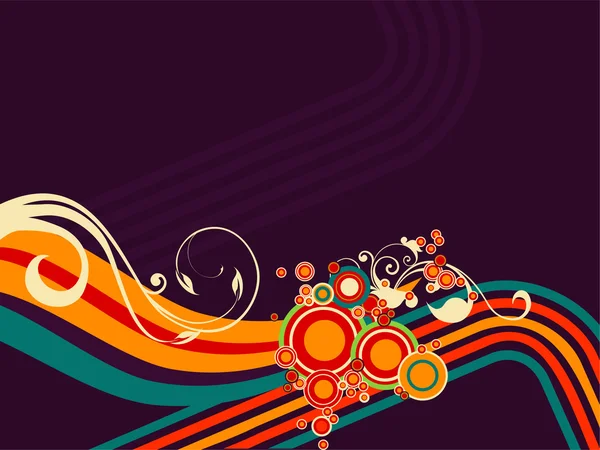 Векторная Иллюстрация Ретро Диско Линий Цветочными Орнаментами Абстрактными Кругами — стоковый вектор