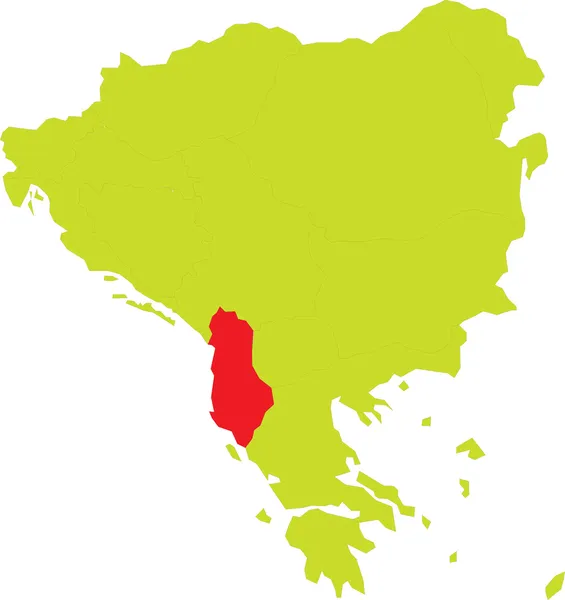 赤で強調表示されているアルバニアのバルカン半島のベクトル地図 — ストックベクタ