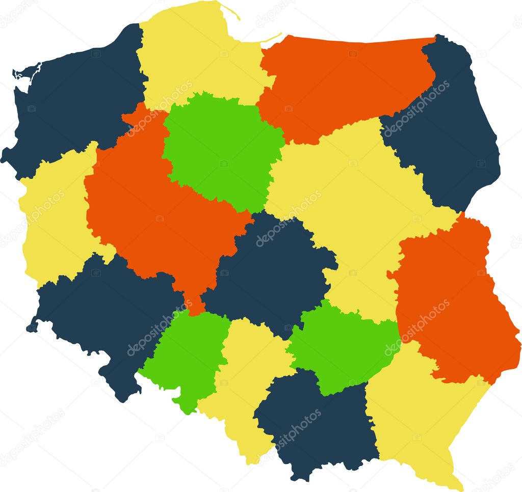 Vector map of Poland with regions and states