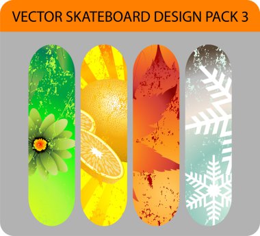 Vector pack of 4 skateboard design suggesting seasons clipart